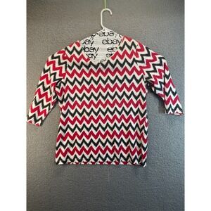 Coral Bay Red Chevron  Print‎ Tunic Top 3/4 Sleeve Vneck Size L